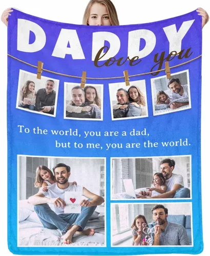Vista 15 de Artsadd Manta personalizada con foto, mantas personalizadas para papá y abuelo, regalos del Día del Padre, manta conmemorativa para la familia