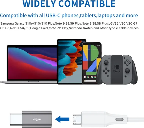 Vista 6 de QianLink Adaptador micro USB a USB C, paquete de 8 adaptadores USB tipo C de aluminio compatibles con Samsung Galaxy S10 S9 S8 Plus Note 9 8, LG V40