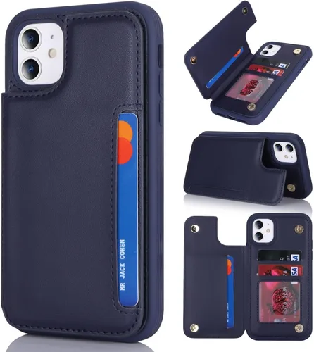 Vista 17 de iCoverCase Compatible con iPhone 11 Funda con Portador de Tarjetas, Funda de Teléfono Tipo Billetera para Mujeres Hombres Bloqueo RFID Funda Beige