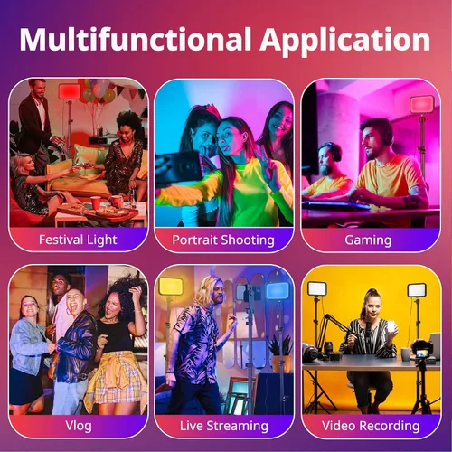Vista 9 de Torjim Iluminación de video para fotografía RGB, luces de estudio con trípode ajustable, iluminación de 16 colores para grabación de 16