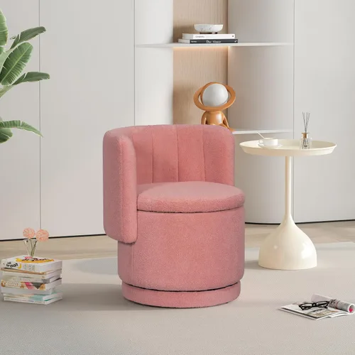 Vista 3 de Linique Sofá giratorio de 360 grados con espacio de almacenamiento oculto, silla tapizada de Boucle adecuada para dormitorio y sala de estar (rosa)