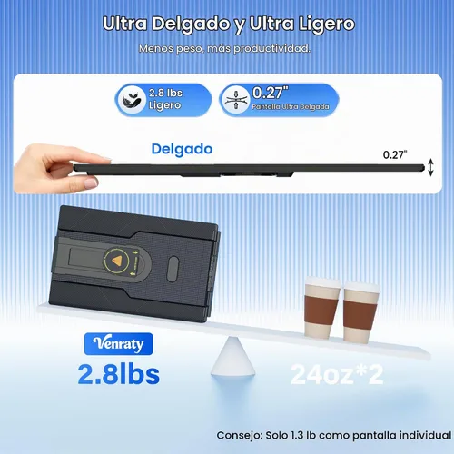 Vista 5 de Extensor de pantalla para computadora portátil, monitor desmontable Negro Dual 15.6