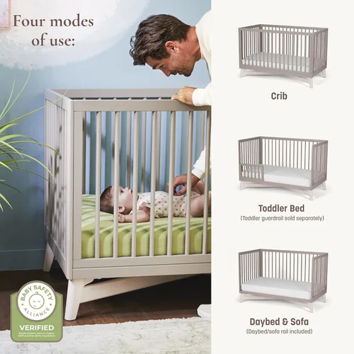 Vista 2 de Little Seeds Pala - Cuna convertible 4 en 1, color gris pardo/blanco lavado