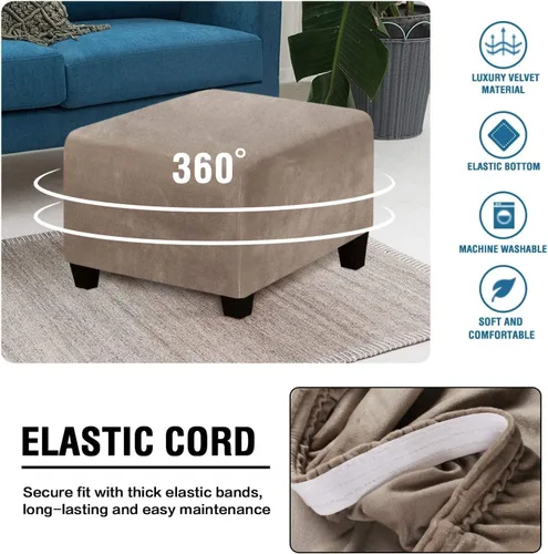 Vista 3 de ADPON Fundas otomanas cuadradas de terciopelo para otomanas, fundas protectoras para reposapiés cuadrados, fundas protectoras para taburetes