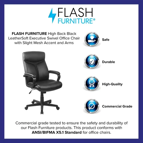 Vista 4 de Flash Furniture Raya - Silla de oficina giratoria ejecutiva de LeatherSoft con respaldo alto y brazos de malla ligera