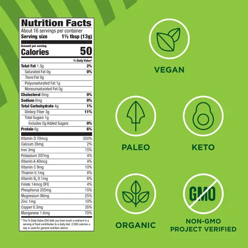 Vista 6 de Manitoba Harvest Polvo orgánico de cáñamo y superverdes, 7.5 onzas, polvo de superalimento verde con 0.23 oz de proteína, 0.11 oz de fibra por