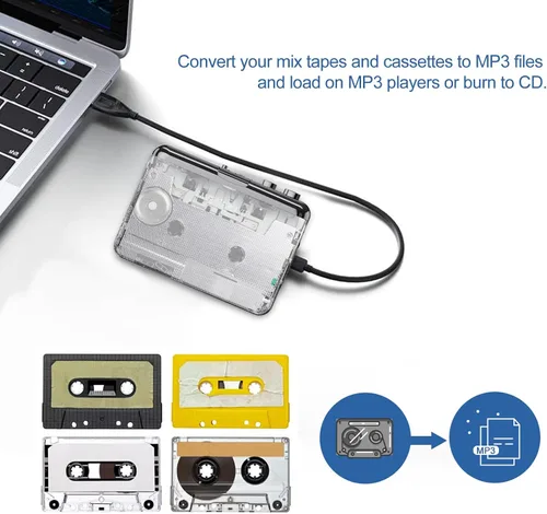 Vista 7 de Docooler Reproductor de cassette, Reproductor de cassette estéreo automático y transparente, grabadora convertidor de cinta a MP3 a través