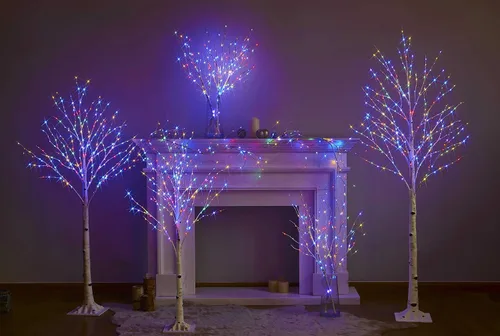 Vista 9 de Hairui Guirnalda de abedul iluminada, funciona con pilas, con 8 funciones, 48 luces blancas cálidas y multicolor, de 6 pies, guirnalda preiluminada