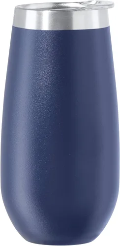 Vista 24 de OGGI Thermo Flute 'Celebrate Collection' - Vaso de copa de champán con aislamiento de acero inoxidable, grano de madera, 6 onzas, con tapa
