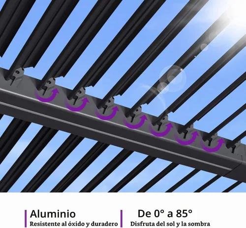 Vista 7 de PURPLE LEAF 92KS - Pérgola con listones de 8 x 10 pies con tira de luces LED, color gris