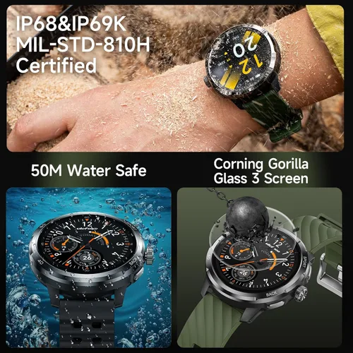 Vista 2 de Ulefone Armor Watch Pro - Relojes inteligentes militares para hombre, pantalla AMOLED Corning de 1.50 pulgadas, resistente al agua 5ATM