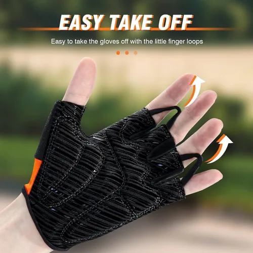 Vista 3 de HTZPLOO Guantes de ciclismo para hombres y mujeres con almohadilla antideslizante que absorbe los golpes, peso ligero, ajuste agradable, guantes