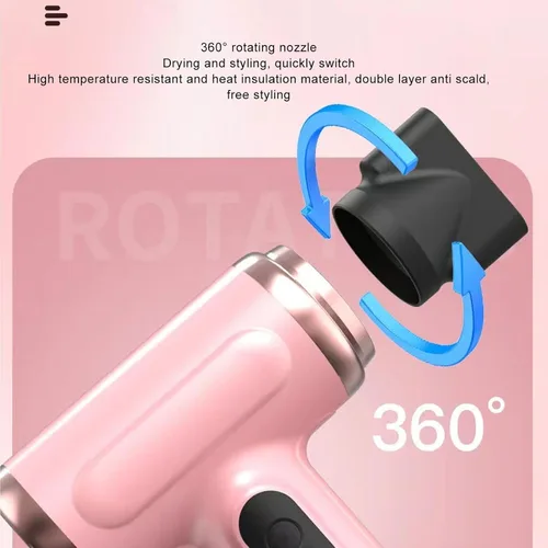 Vista 4 de Secador de pelo inalámbrico, 15600 mAh profesional con boquilla, para viajes (rosa)