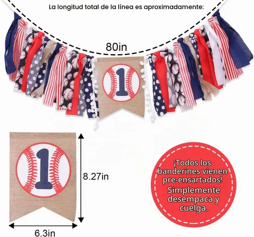 Vista 3 de Cartel de béisbol para silla alta de primer cumpleaños para niño