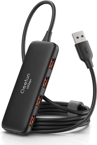 Vista 9 de Qeefun Hub USB 3.2 de 10 Gbps con 2 puertos USB A y 2 puertos de datos USB-C 3.2, divisor USB 3.2 Gen 2, cable largo extendido de 4 pies y puerto
