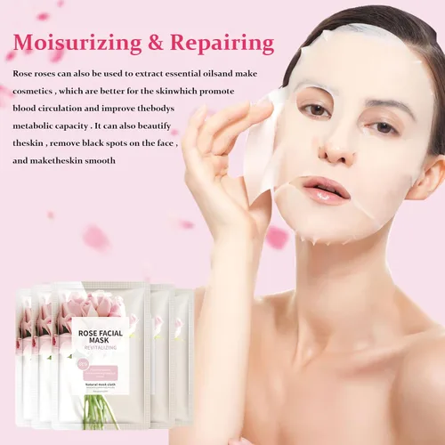 Vista 3 de Mascarilla facial para el cuidado de la piel, antienvejecimiento, mascarillas faciales de belleza, mascarillas de hoja de rosa para cara, máscaras