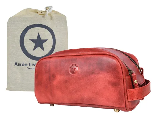 Vista 11 de Neceser de viaje de cuero premium de 10 pulgadas con forro impermeable Kit Dopp vintage hecho a mano tamaño King por Aaron Leather Goods