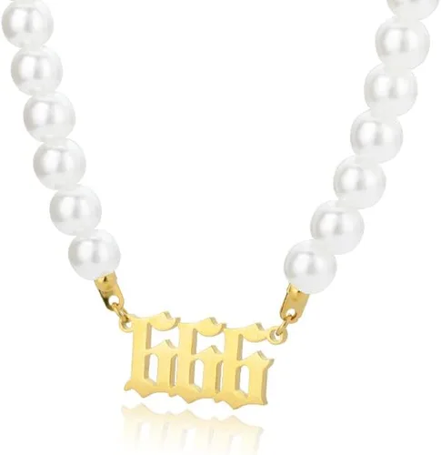 Vista 3 de TRUNO SEA - Collares de números de ángel 111 222 333 444 I555 777 888 999 666 gargantilla de perlas de mitación joyería minimalista de acero