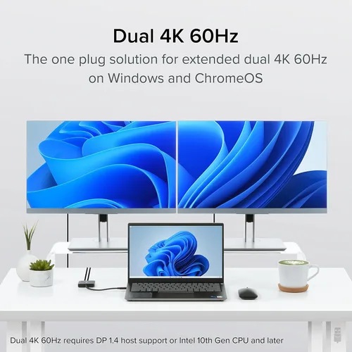 Vista 3 de Plugable Adaptador USB C a HDMI para monitores duales 4K 60Hz, compatible con Windows, Chromebook, USBC Thunderbolt USB4, MST Extended Display Type
