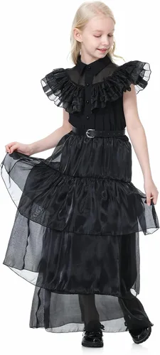 Vista 5 de Digfar Disfraz de miércoles para niñas, vestido familiar, trajes de cosplay para niños
