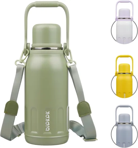 Vista 20 de BJPKPK - Botellas de agua termoaisladas de 27 onzas con tapa y asa de transporte, botellas de agua de acero inoxidable libres de BPA para la Verde