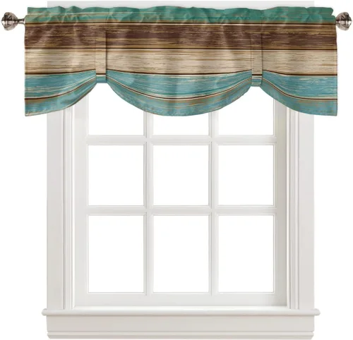Vista 31 de Cenefa de cortina con lazo rojo de Navidad para ventanas, sala de estar, cocina, baño, granja, bolas de Navidad de acuarela con diseño de bayas