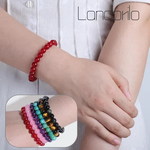 Vista 5 de Pulsera de protección elástica hecha a mano para mujeres y hombres, 0.315 in (0.31 pulgadas) con cuentas pulidas naturales de cristal curativo