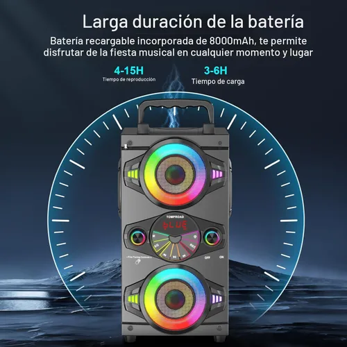 Vista 4 de Altavoces Bluetooth Portátiles 60W Gran Potencia Inalámbrico Fuerte Sonido de Graves Estéreo Boombox Altavoz de Fiesta en Casa con Subwoofer, Radio