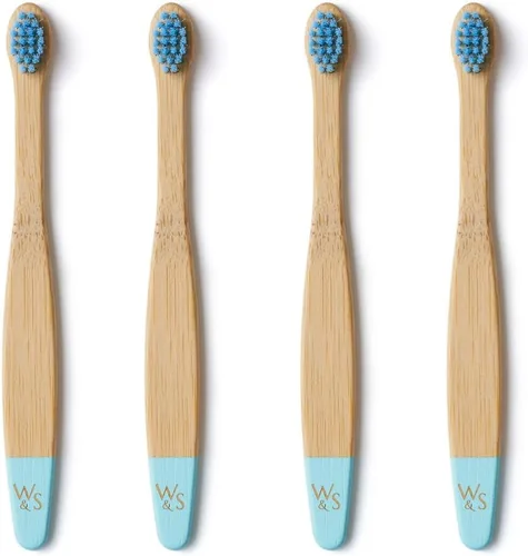 Vista 5 de Wild & Stone Cepillos de dientes orgánicos de bambú para bebé, paquete de 4, cerdas suaves, mango 100% compostable, sin BPA, cepillos de dientes