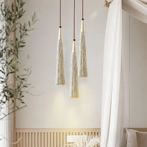 Vista 8 de Lámpara colgante de hormigón de estilo japonés, cable ajustable, lámpara colgante de cemento en forma de cono de isla de cocina con acento de madera