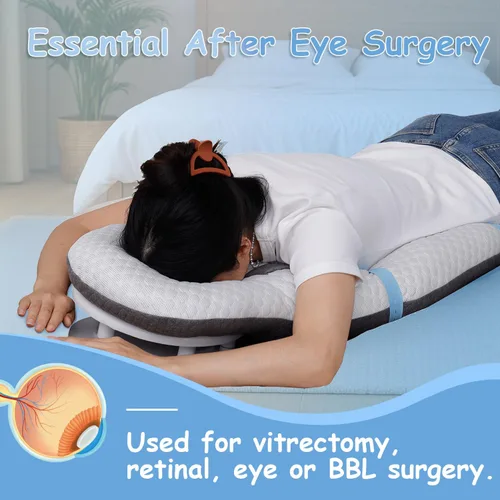 Vista 5 de King Mills - Almohada de cirugía ocular boca abajo, espuma viscoelástica, azul marino y blanco Shredded Memory Foam, Soft Support, Retina Surgery