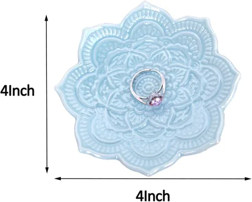 Vista 5 de PUDDING CABIN Plato para anillos de mandala azul, regalo de cumpleaños para amigas, mujeres, madres y niñas