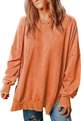 Vista 115 de SHEWIN Sudadera casual de manga larga con cuello redondo para mujer, ligera, holgada