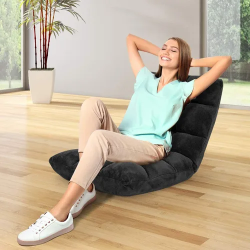 Vista 2 de GOFLAME Sofá de suelo plegable de 14 posiciones, sofá ajustable para juegos, silla acolchada, cama plegable para dormir para sala de estar, Negro