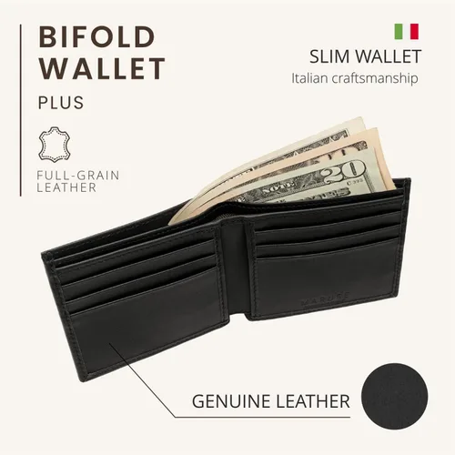 Vista 2 de Maruse Billetera plegable delgada de cuero cartera minimalista para hombres, Negro -, Minimalista