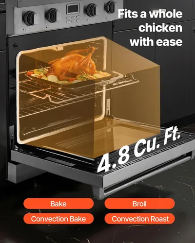 Vista 5 de VEVOR Horno de Cocina a Gas, 30 Pulgadas de Ancho, Estufa y Horno Independiente de Acero Inoxidable con 4 Quemadores Sellados en la Superficie