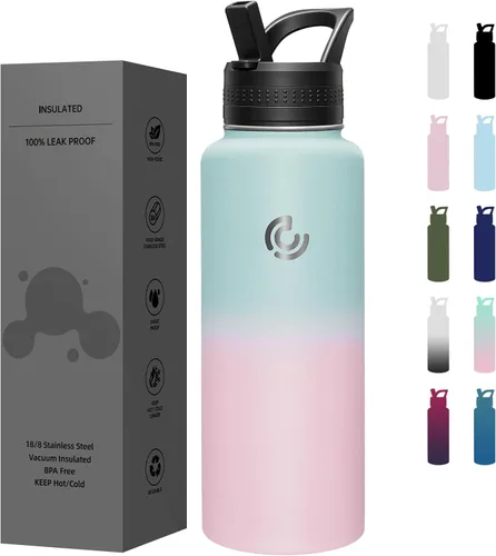 Vista 43 de COKTIK Botella de agua deportiva de 22 onzas, botella de agua de acero inoxidable para aislamiento térmico, botella de viaje reutilizable