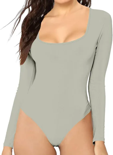 Vista 71 de MANGDIUP Body esencial para mujer, cuello redondo, manga larga, ajustado, elástico, de algodón y elastano