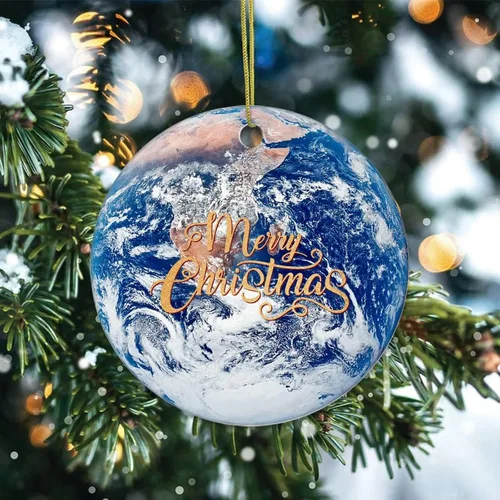 Vista 2 de Cheyan Adorno de Navidad de Universo y Planetas, adorno de árbol de Navidad para decoración del hogar de Navidad, adorno de porcelana de estrella