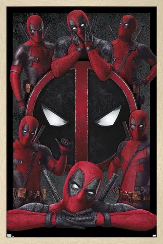 Vista 7 de Trends International Marvel Deadpool Legacy - Póster de collage de pared, 22.4 pulgadas de largo x 14.7 pulgadas, versión enmarcada de madera