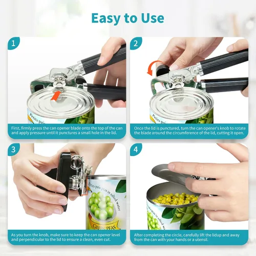 Vista 6 de Ultrean Abrelatas Manual Abrebotellas, Acero Inoxidable Resistente Borde Liso Abrelatas Manual de Mano con Mango Suave al Tacto, A Prueba de Óxido