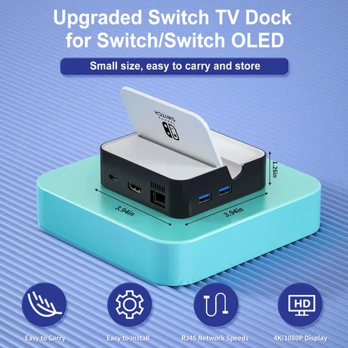 Vista 2 de Estación de acoplamiento de TV para Nintendo SwitchNintendo Switch modelo OLED, base de conmutación 6 en 1 con HDMI 2.0, Ethernet de 100 Mbps, 2