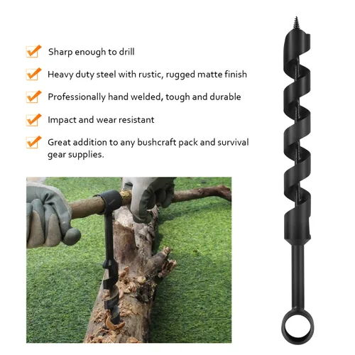 Vista 5 de Yoursme Broca de taladro de madera Scotch Eye de 1 x 12 pulgadas, taladro manual para mochila de Bushcraft y camping, herramienta de adición a