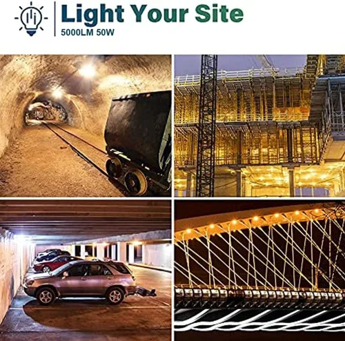 Vista 7 de Cadena de luces de construcción, iluminación temporal, cadena de trabajo de 50 pies con 5 luces LED integradas para el lugar de trabajo de 5000