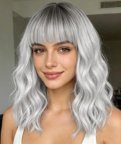 Vista 20 de Peluca negra con flequillo para mujeres negras, cabello rizado y ondulado de 14 pulgadas Negro