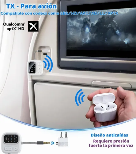 Vista 2 de Adaptador Bluetooth de avión para auriculares AptX de baja latencia