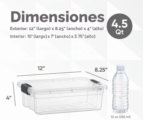 Vista 2 de Superio Pequeñas cajas de almacenamiento planas transparentes con tapas, contenedores de plástico de 4.5 cuartos de galón para organizar, cajas