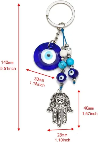 Vista 5 de Llavero de mal de ojo para colgar, llaveros artesanales, llavero de buena suerte, colgante de ojos azules, paquete de 2