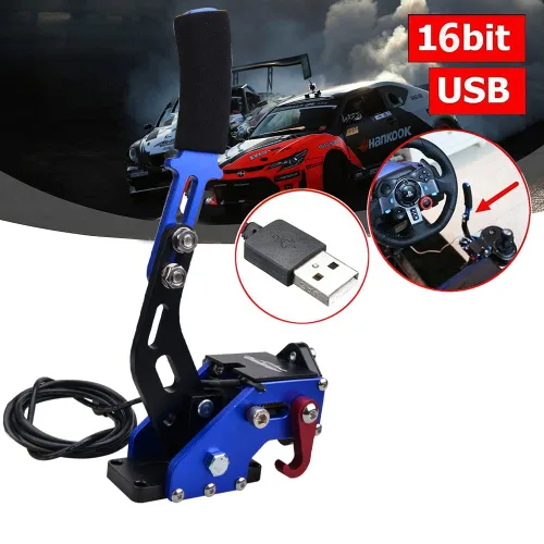 Vista 6 de PC Racing Game USB Handbrake for 16Bit SIM for Racing Games, Compatible with Logitech G27 G29 G920 G923 T500 T300 Simulate Linear Handbrake BlueWith