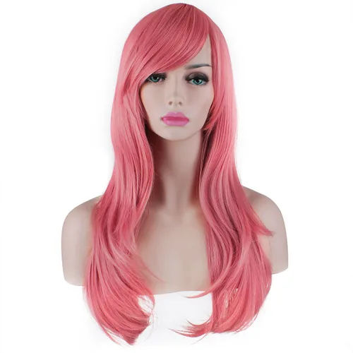 Vista 3 de Peluca de cosplay para mujeres con gorra peluca de 28in largo y ondulado resistente al calor de AKStor Rosado